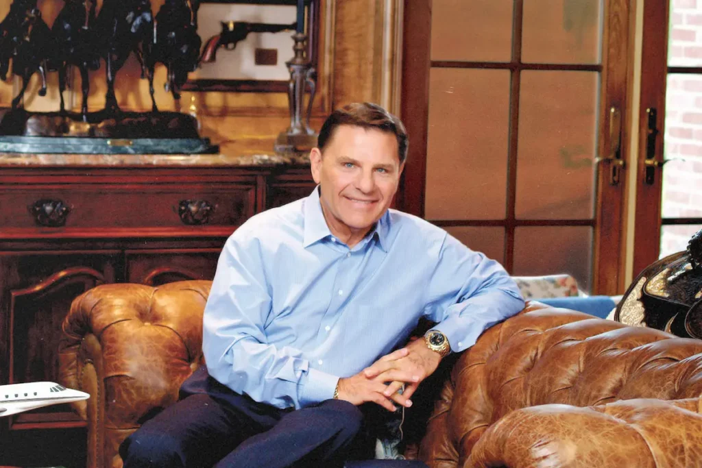 Kenneth Copeland in his office on the couch