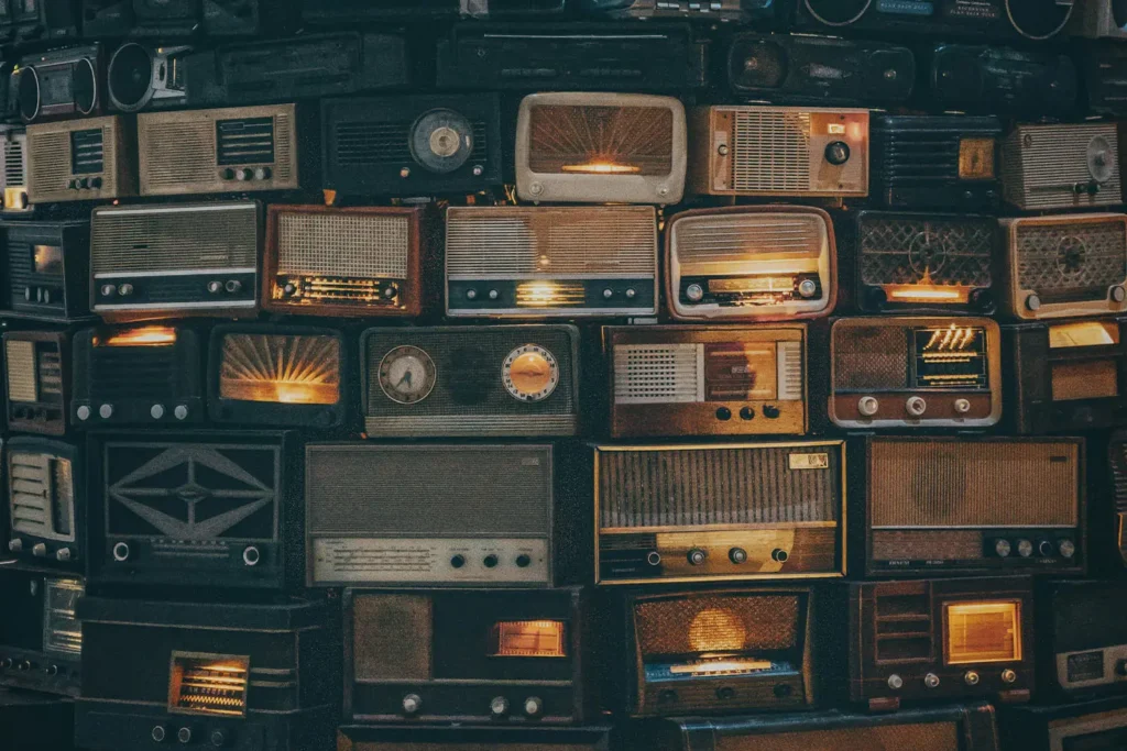 stack of vintage radios