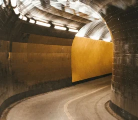 A long tunnel with lights