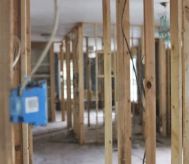 Inside wooden house framing