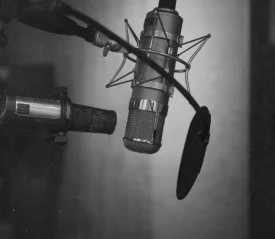 Spotlight on a podcast microphone