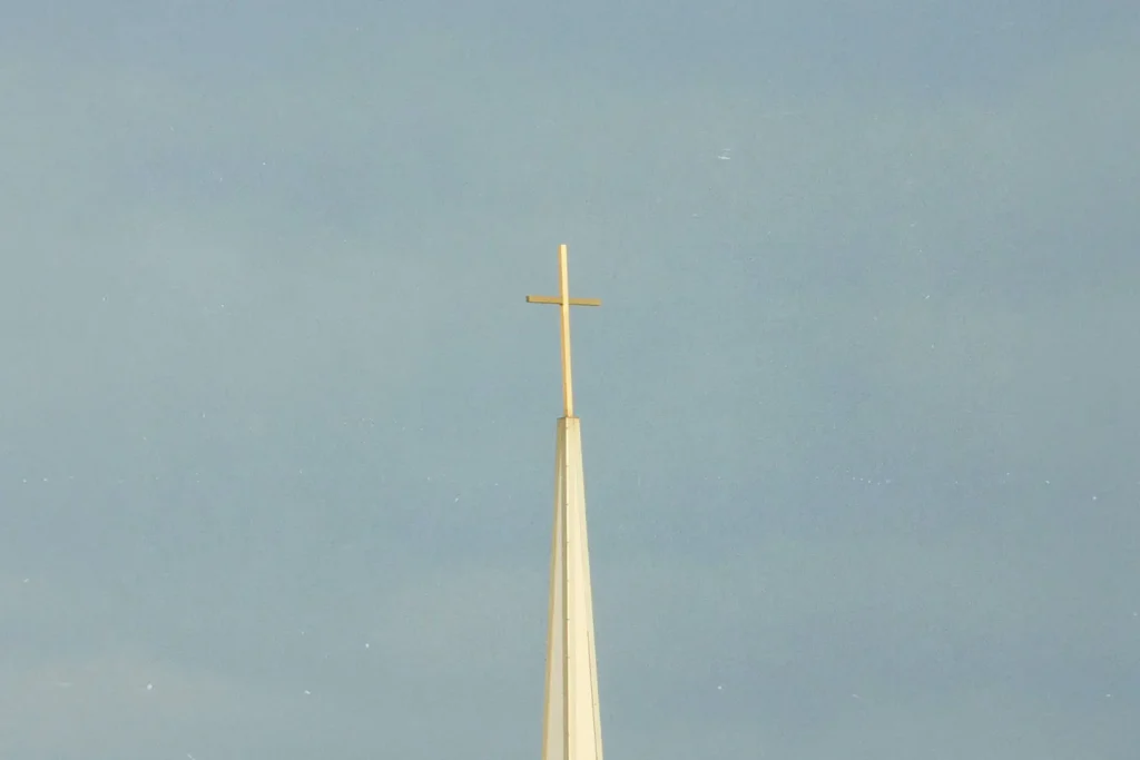 Cross on top of a steeple
