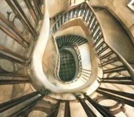 Descending spiral staircase