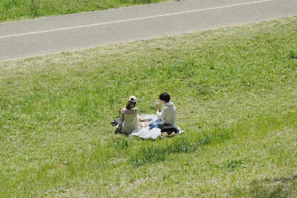 children picnicking in the grass