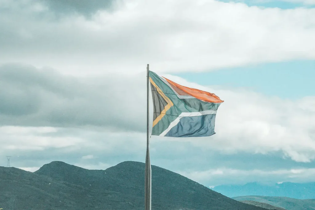 South African flag flying