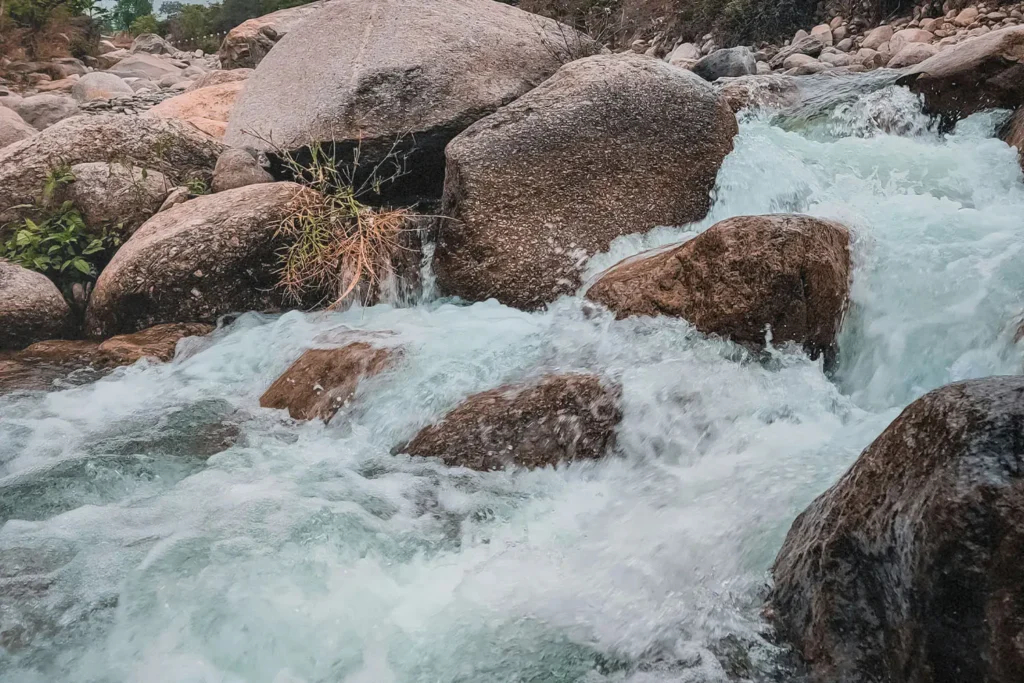 moving water over large rocks