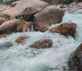 moving water over large rocks