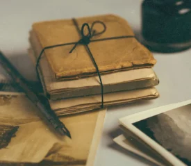 stack of envelopes tied with a string