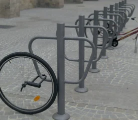 Wheel attached to a bike rack