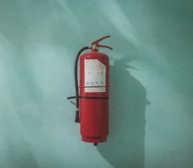 Fire extinguisher mounted on the wall