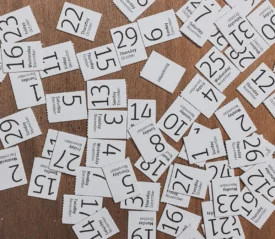 Table full of papers with dates