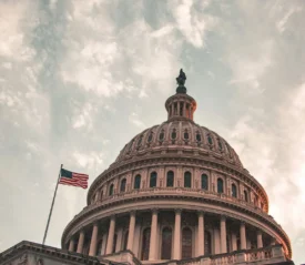 Dome on top of the White House with American flag