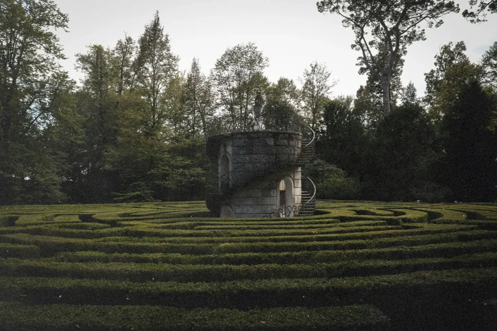 Stone tower in the middle of a maze