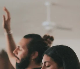 man and women in building praising