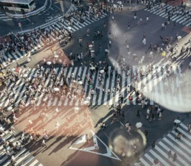 intersection full of crowds of people