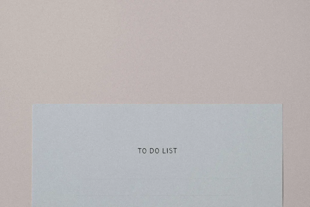 to do list on a blank sheet of white paper