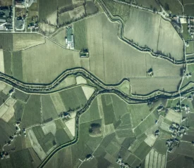 Aerial view of open land