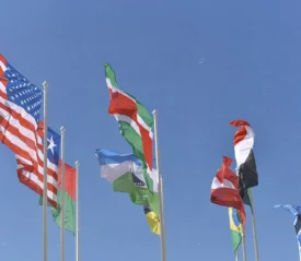national flags flying in the breeze