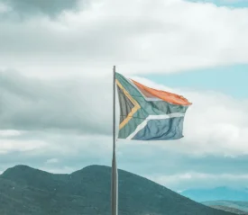 South African flag flying