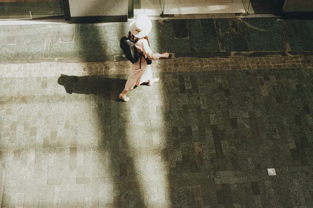 A woman walking on the street.
