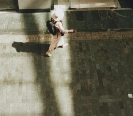 A woman walking on the street.