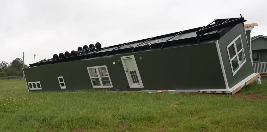 The damage left from a tornado in Springtown, Texas taken by KCM Disaster Relief