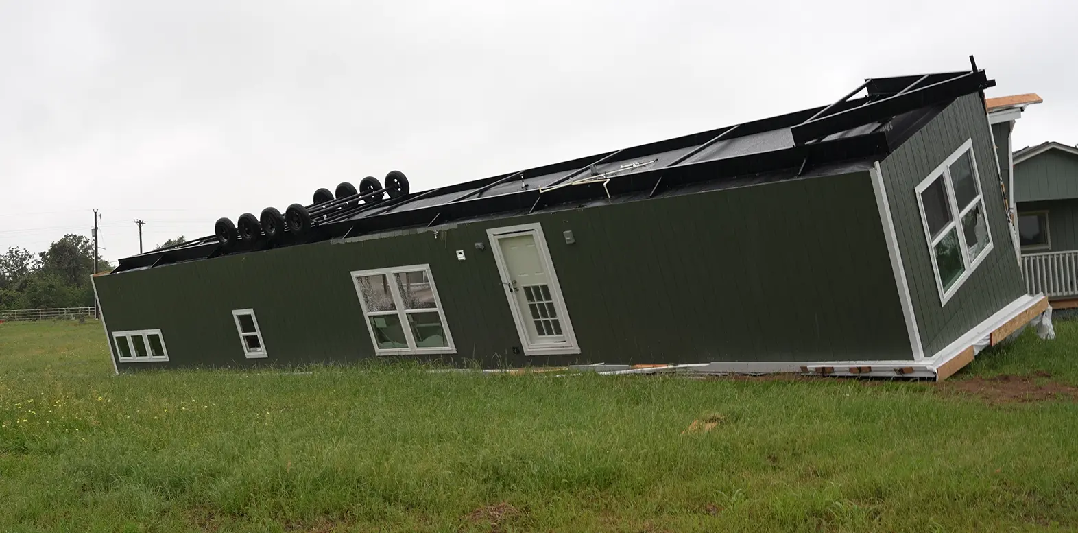 The damage left from a tornado in Springtown, Texas taken by KCM Disaster Relief