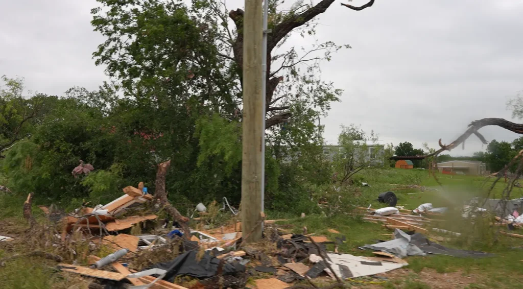 The damage left from a tornado in Runaway Bay, Texas taken by KCM Disaster Relief