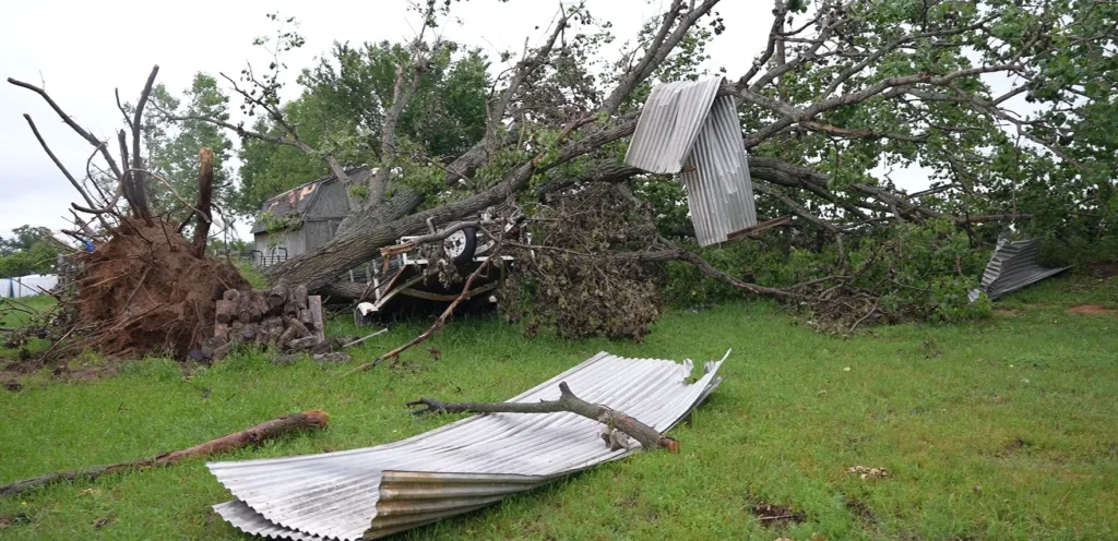 The damage left from a tornado in Runaway Bay, Texas taken by KCM Disaster Relief