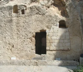 Open doorway on limestone wall