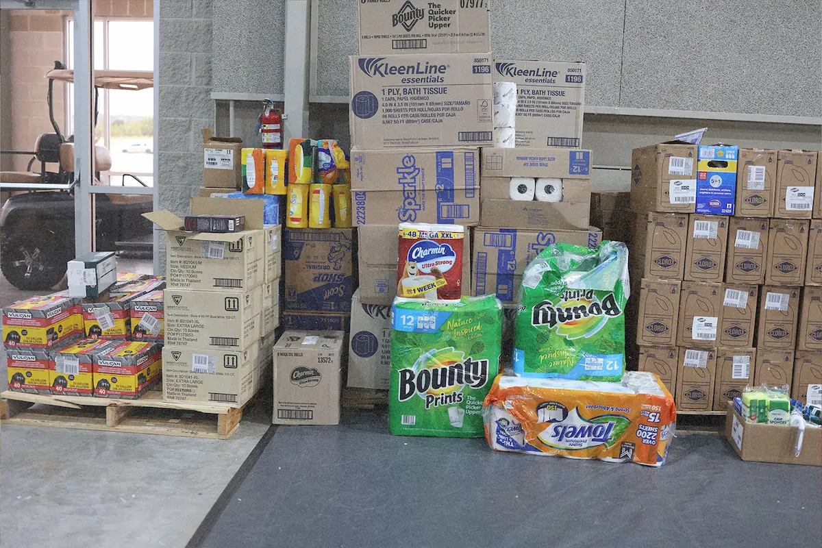 A pile of supplies at a ministry outreach