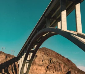 Upward shot of an arched overpass