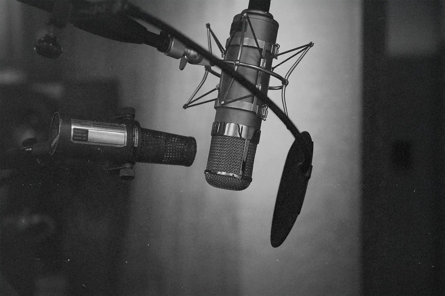 Spotlight on a podcast microphone
