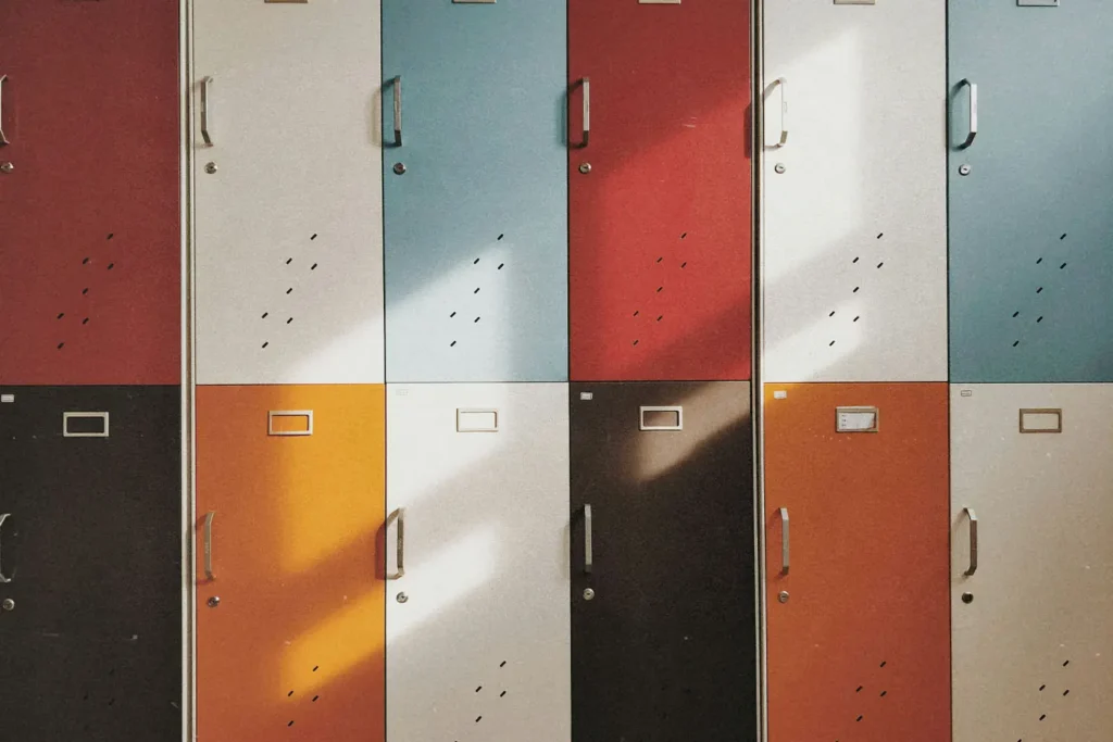Wall of lockers with different colors