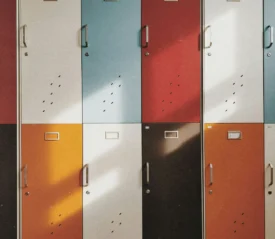 Wall of lockers with different colors