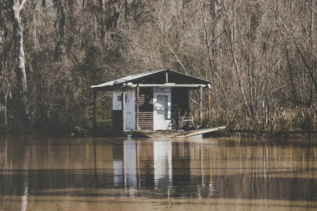 Shed in the middle of flood waters
