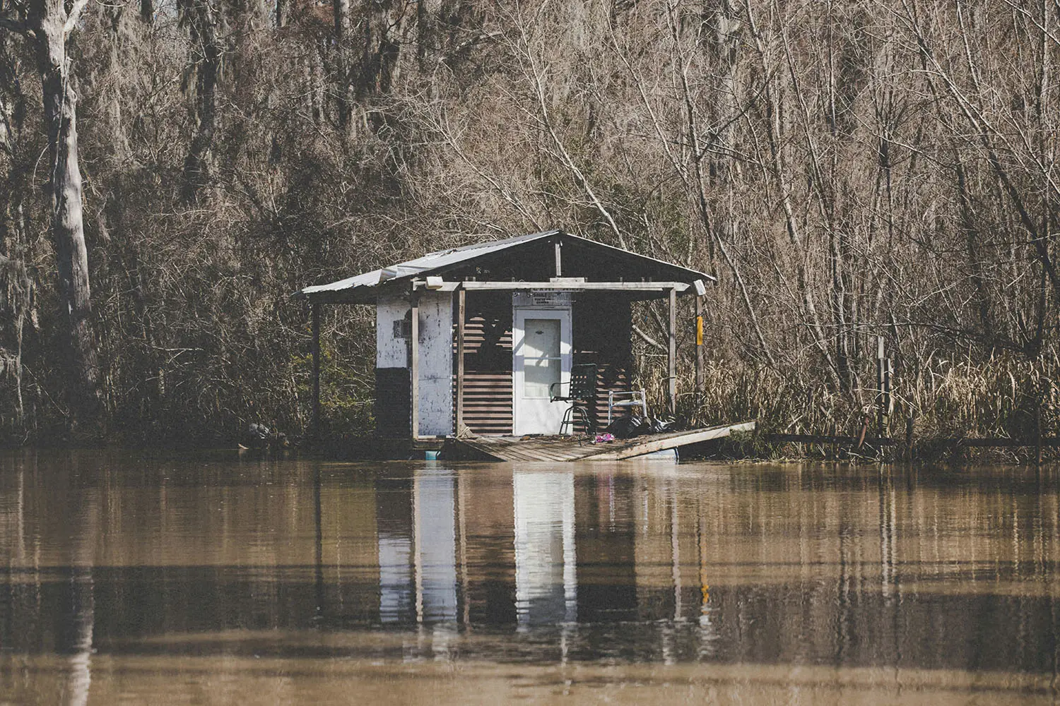 Shed in the middle of flood waters