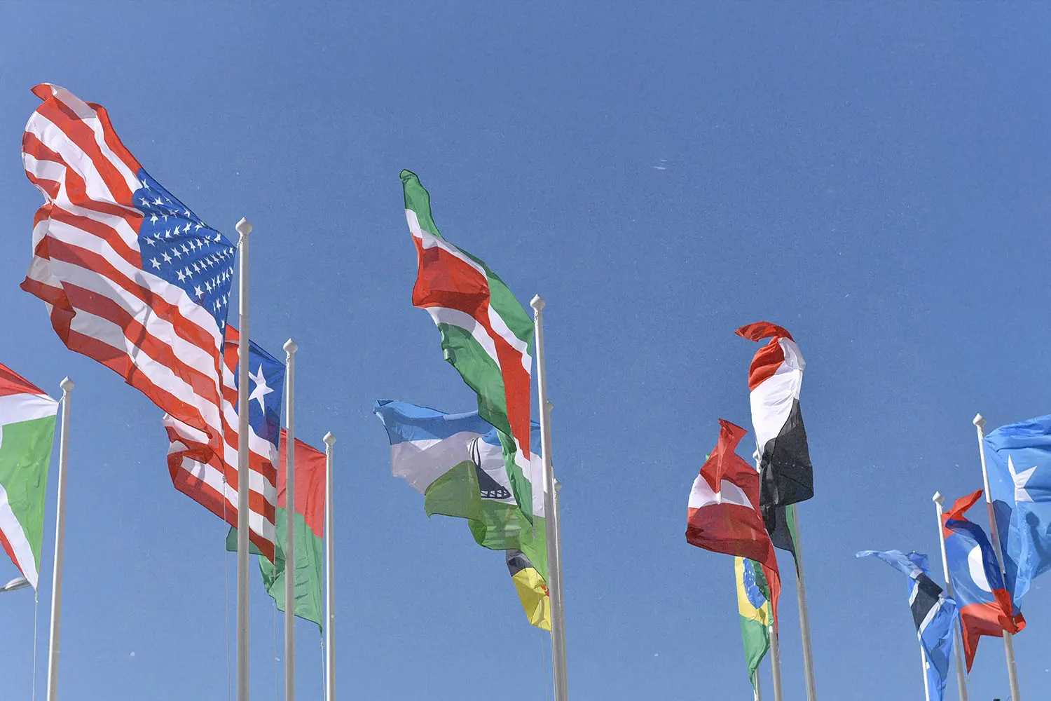 national flags flying in the breeze