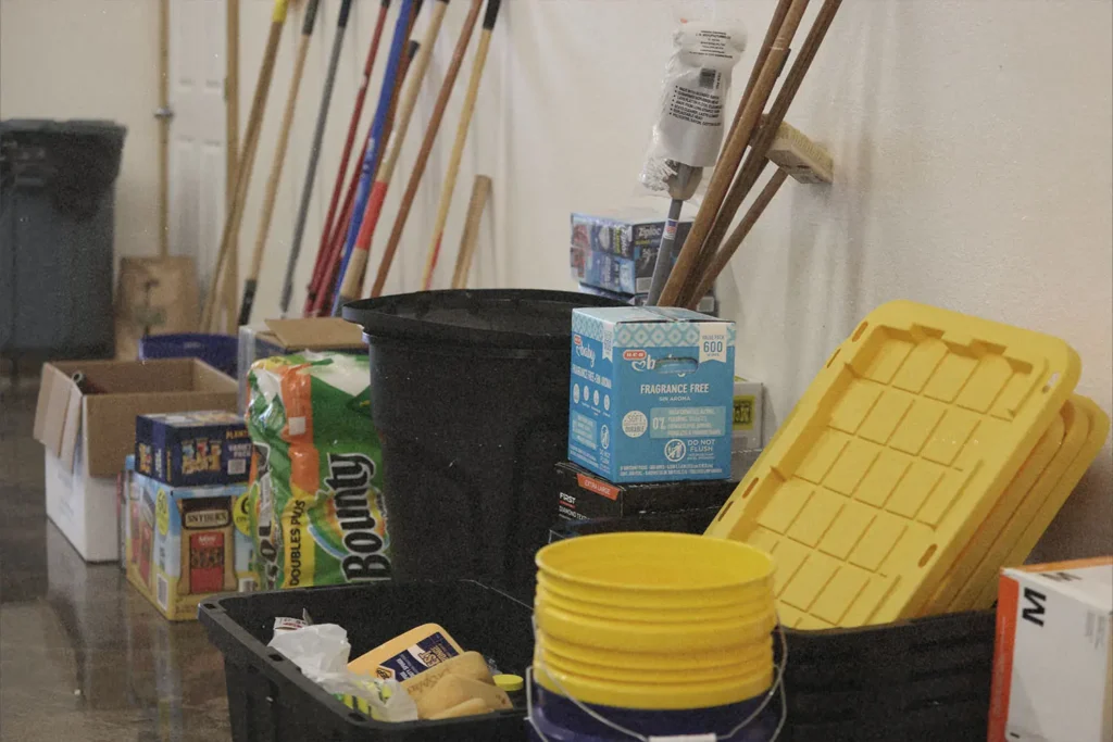 Storage room full of disaster relief supplies