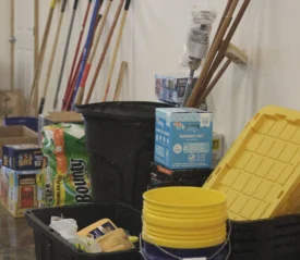 Storage room full of disaster relief supplies