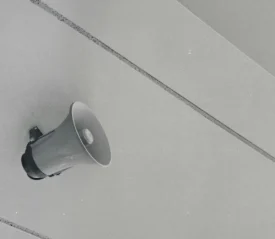 white speaker of white wall