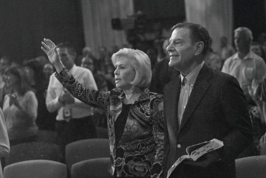 black and white photo of Kenneth and Gloria Copeland