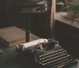 small typewriter on a tidy desk