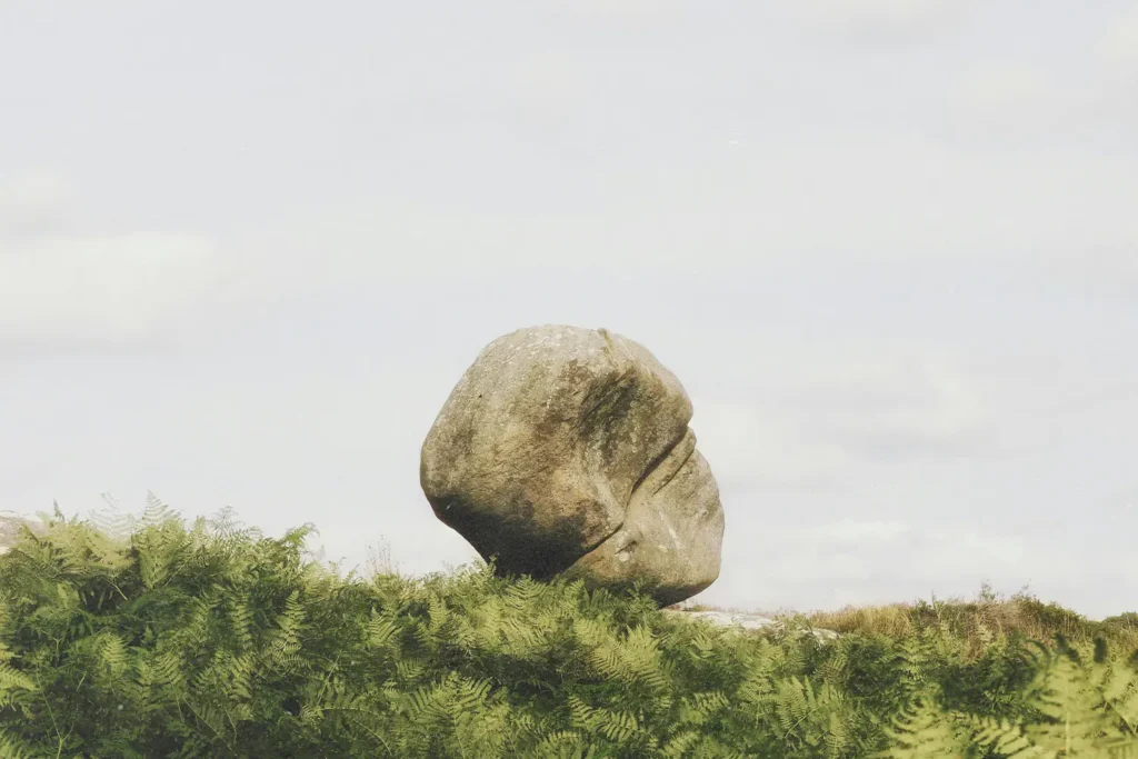 rock boulder on top of grassy hill