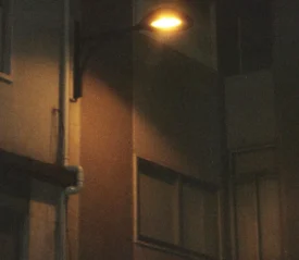 streetlight lighting up a 2 story building at night