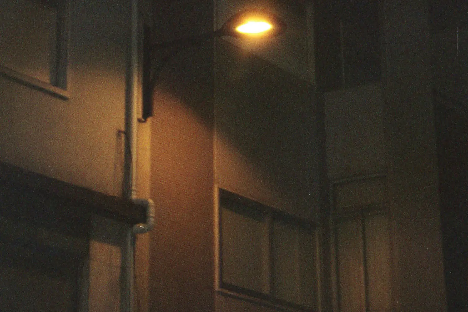 streetlight lighting up a 2 story building at night