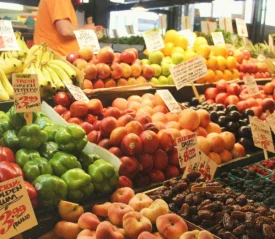produce set up on a fruit stand