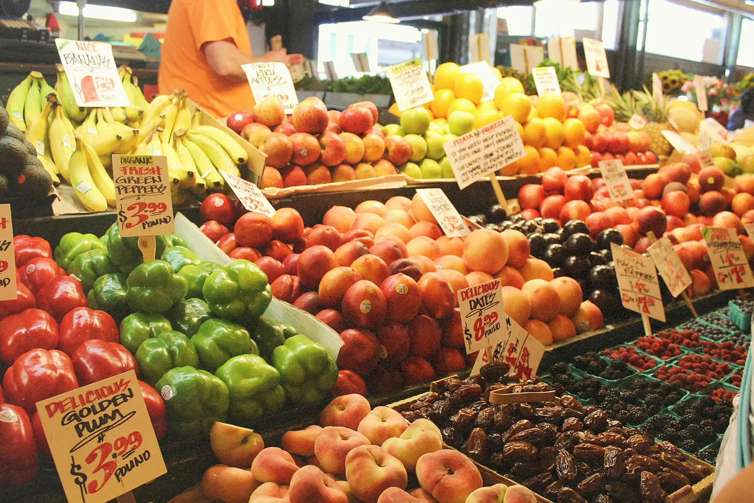 produce set up on a fruit stand
