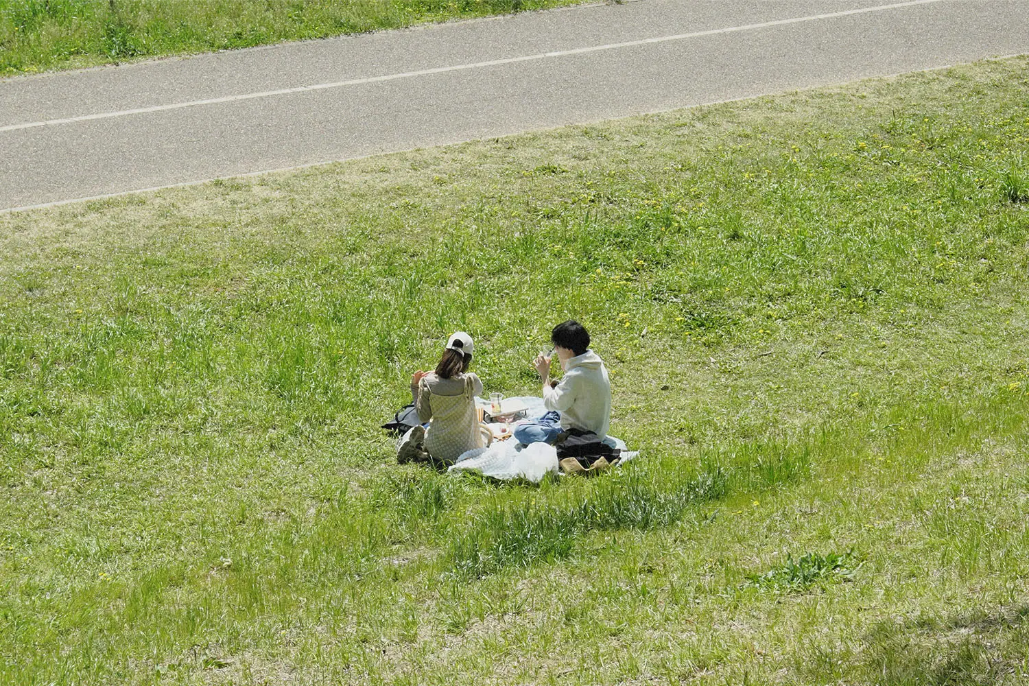 children picnicking in the grass
