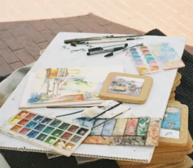 watercolor tools and paper